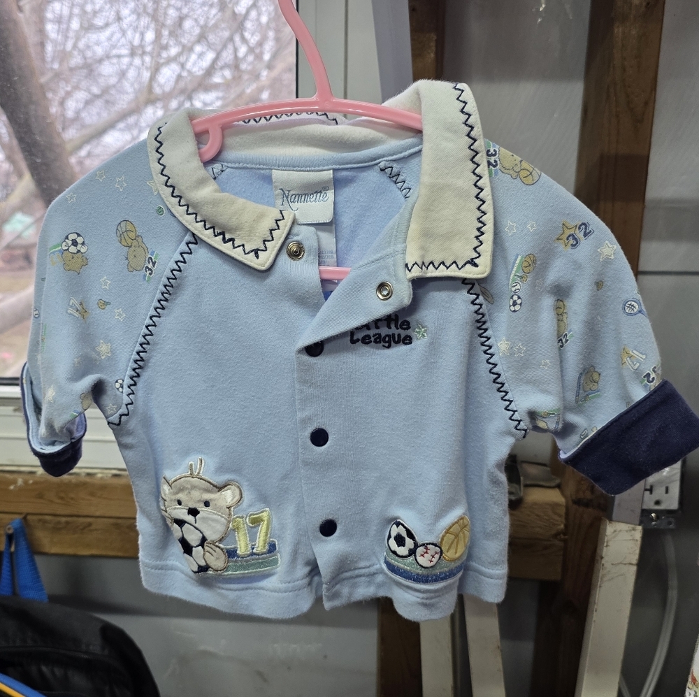 Nannette Light Blue Soccer Appliqué Baby Jacket
